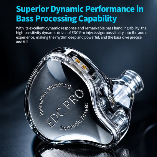 KZ EDC Pro heavy bass dynamic driver earphone shell showing 2-pin connector and internal magnetic architecture.