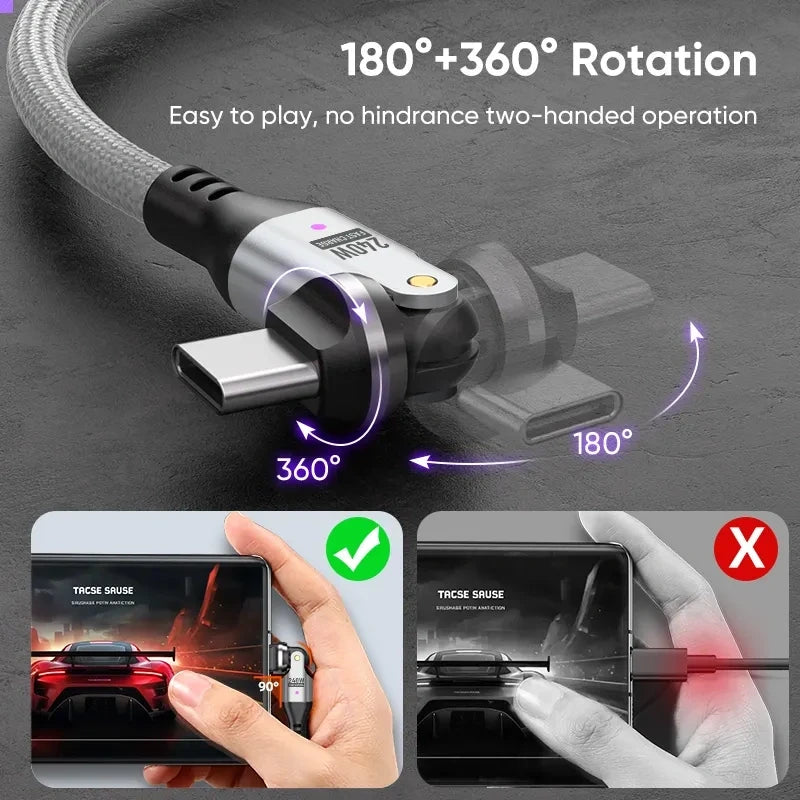 540° Rotating Magnetic Charging Cable | 180°+360° Swivel Gaming Cable (iPhone / Micro-USB)