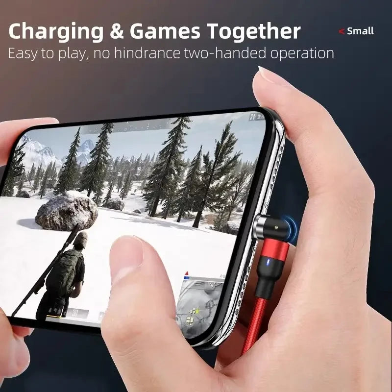 90 degree magnetic gaming charging cable connected to a phone during mobile gaming in Sri Lanka