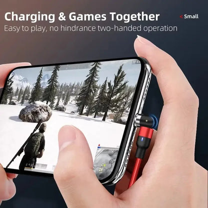 90 degree magnetic gaming charging cable connected to a phone during mobile gaming in Sri Lanka