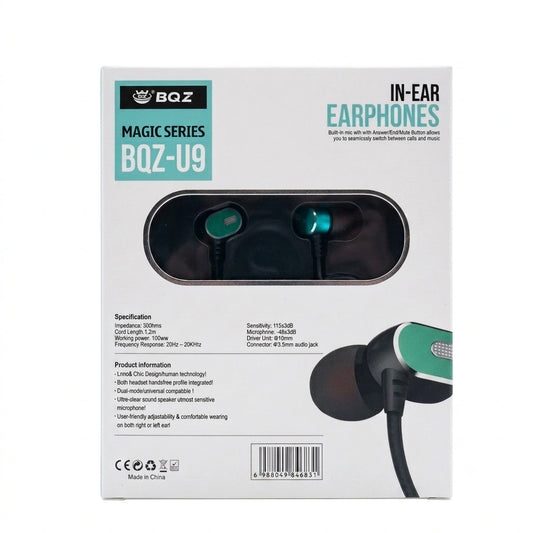 ​BQZ U9 extra bass handsfree earphone packaging box available in Sri Lanka