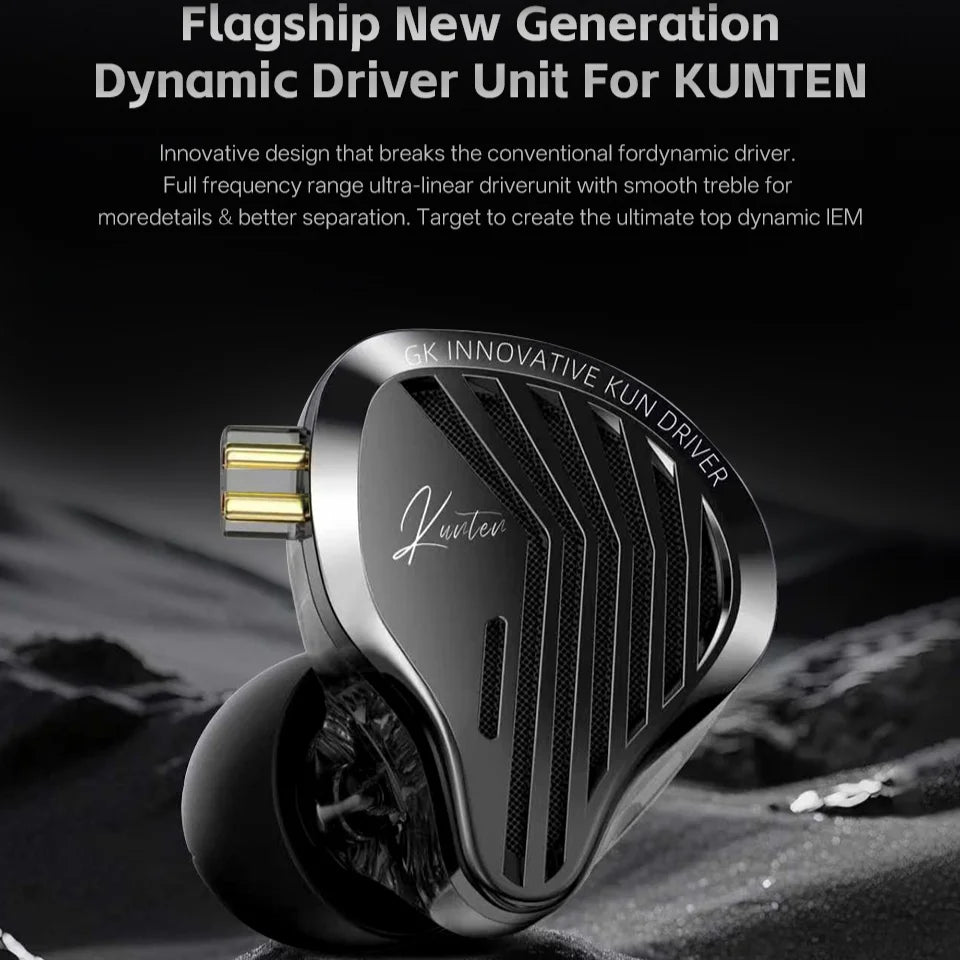 GK Kunten flagship ultra-linear dynamic driver earphone body close-up