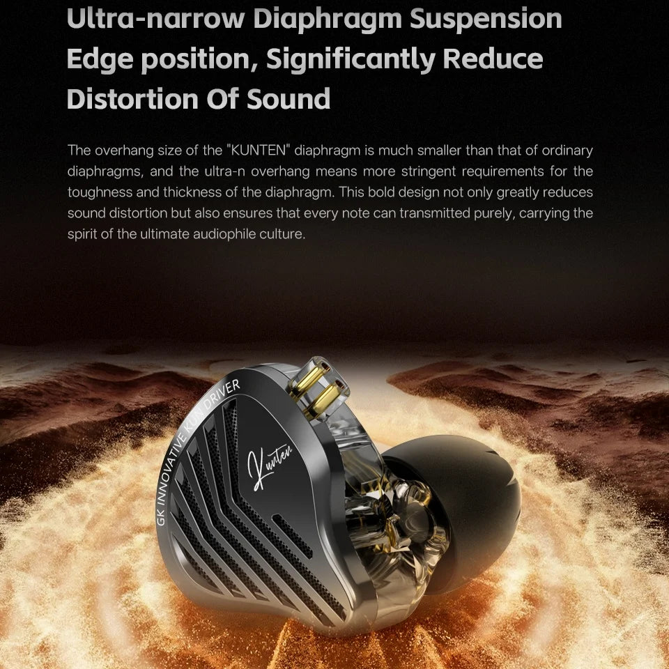 GK Kunten low-distortion ultra-narrow diaphragm suspension dynamic driver earphone