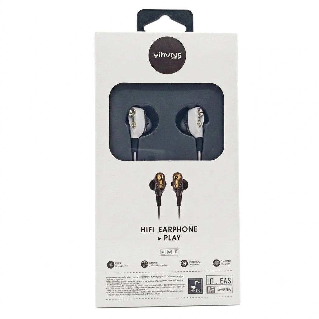 HiFi in-ear wired earphones retail packaging box showing handsfree mic and heavy bass earbuds in Sri Lanka
