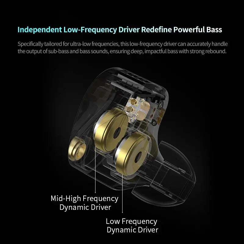 Internal dual dynamic driver structure diagram of KZ Castor Pro Harman Target Silver earphones, independent bass driver Sri Lanka