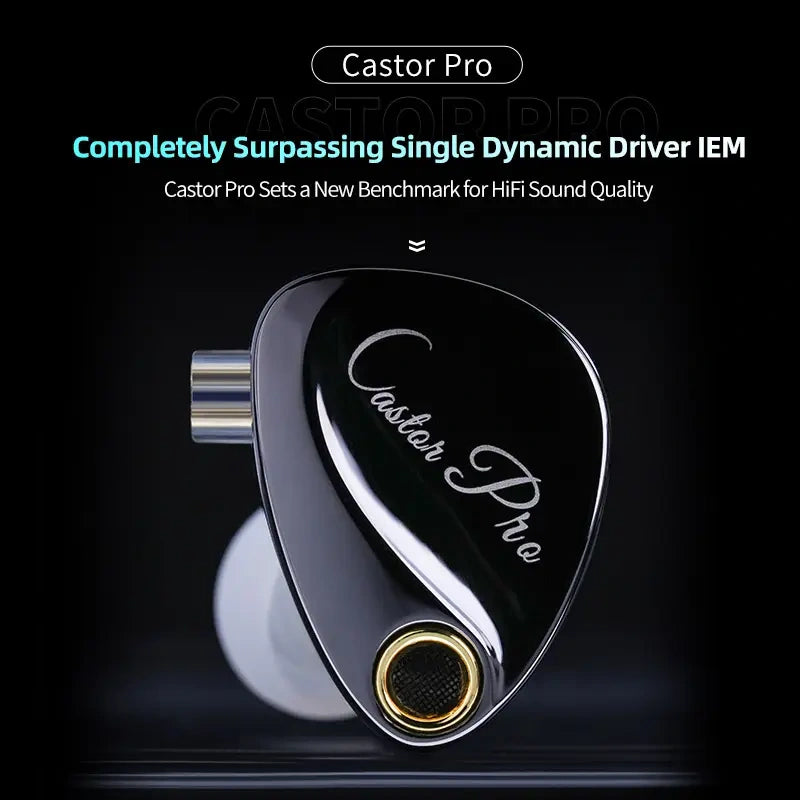 KZ Castor Pro Harman Target Bass Edition Black single in-ear monitor earbud with gold accent and script, high quality bass earphones Sri Lanka