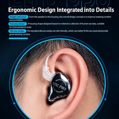 detailed close-up showing secure fit, highlighting design features like weight reduction, optimized housing shape, and skin-friendly silicone eartips.