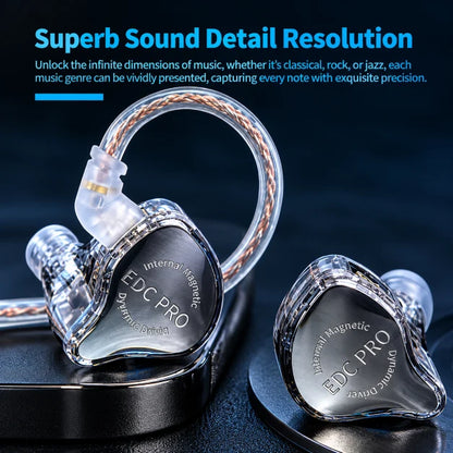 KZ EDC Pro HiFi in-ear monitor earphones with metal faceplate.