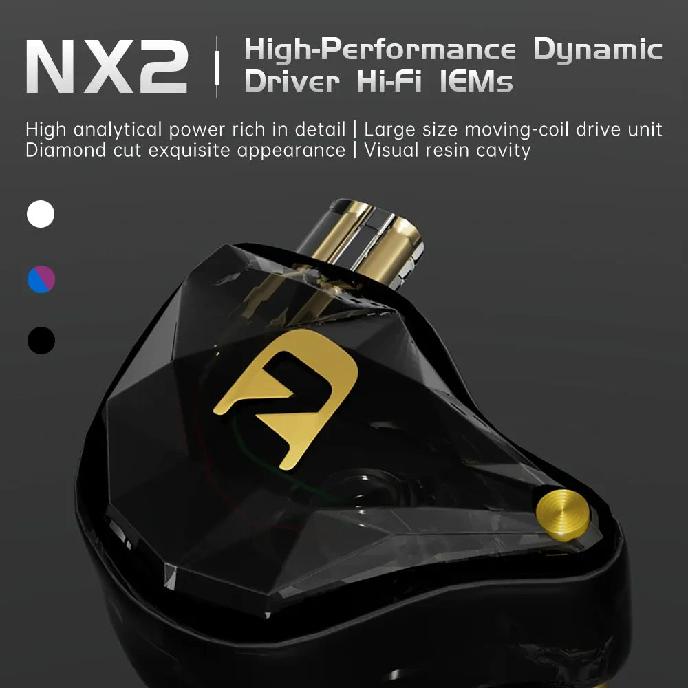 ND Audio NX2 high-performance IEM earpiece with black diamond cut crystal resin shell